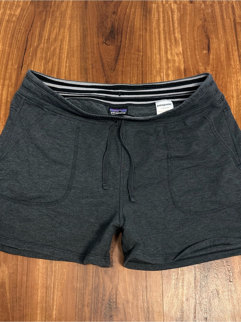 Patagonia Women's Charcoal Drawstring Knit Short with Stripe Waistband